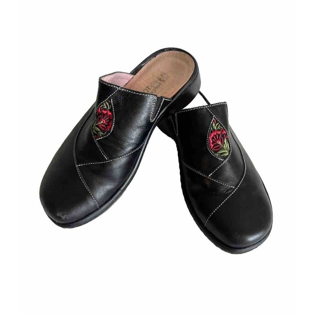 Naot Womens Shoes Mule Clog Black Floral Size 36 Red Rose Leather Slip On USA 5